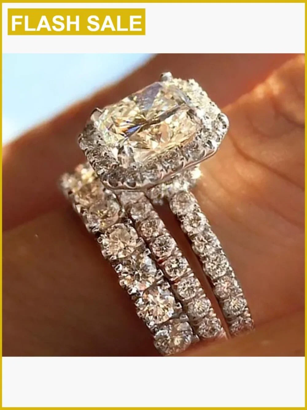 925 Sterling Silver Cushion Cut Cubic Zirconia Wedding Band Ring Size 9
